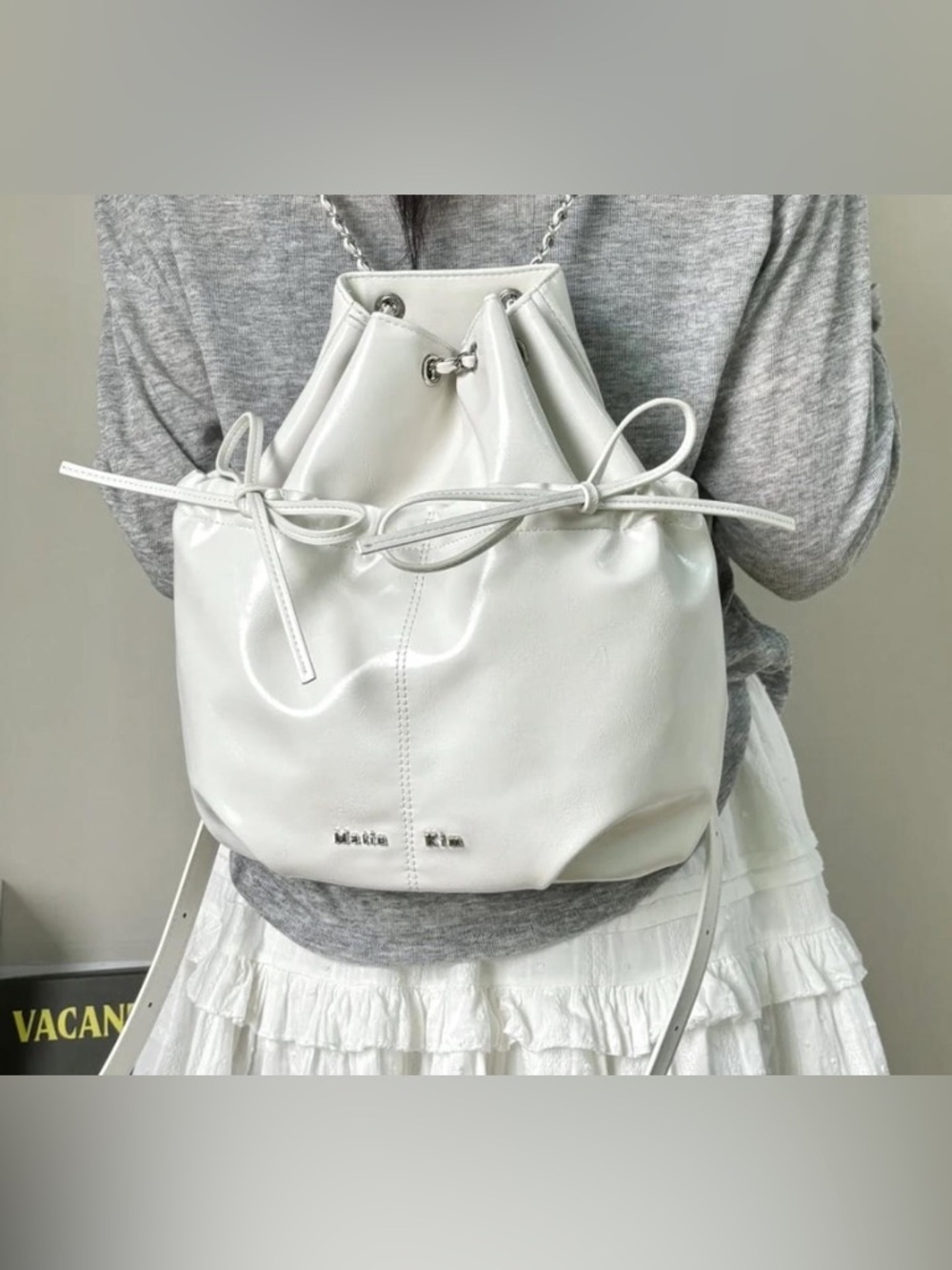 Matin Kim Leather Drawstring Ribbon Backpack